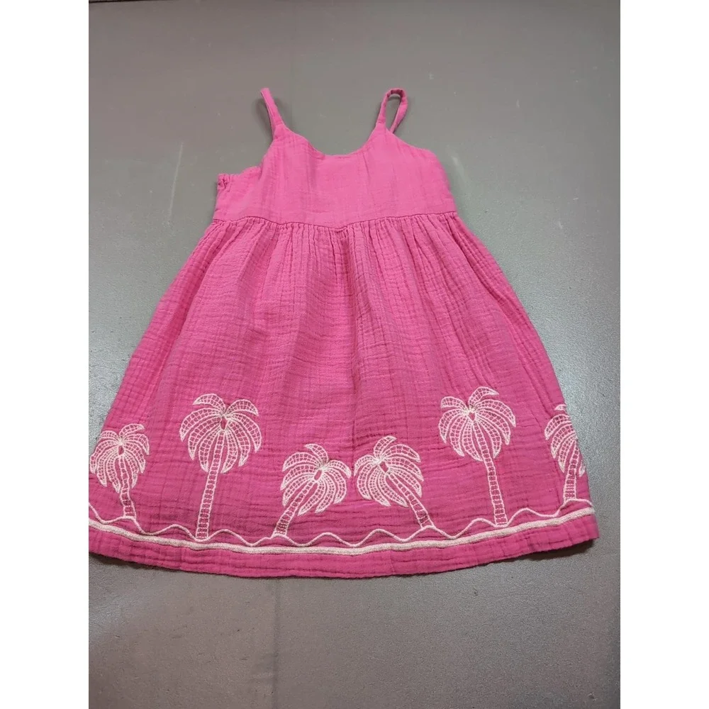 Old Navy Girls Pink Gauze Palm Tree Embroidered Cami Sundress 4T 421293-00